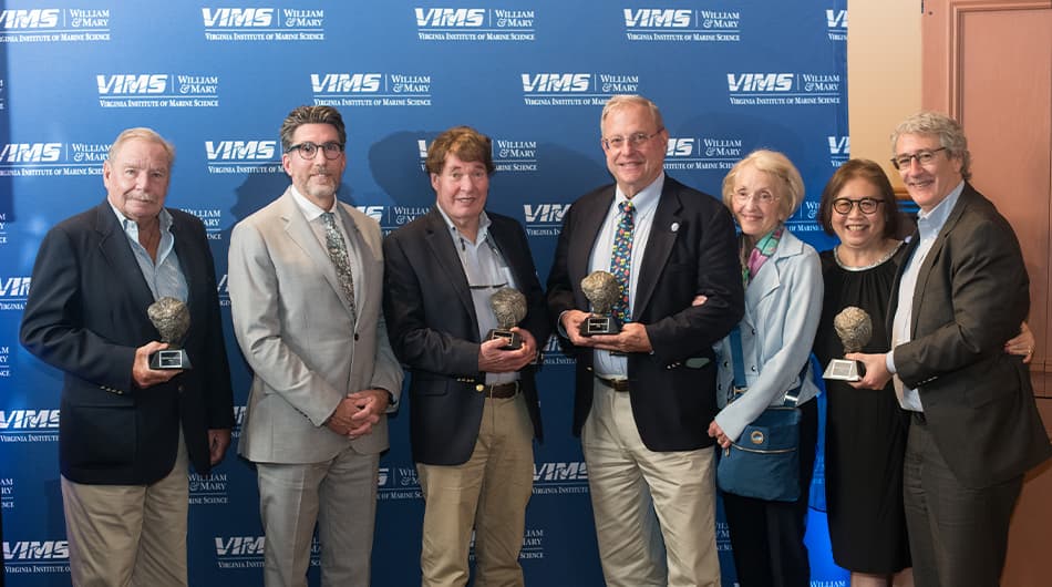 Pathfinder Society inductees with VIMS Dean & Director Derek Aday. From left to right: Robert Gammisch, Derek Aday, Hal Hardaway, Richard and Pamela Lafferty, Susan and Richard Hill.