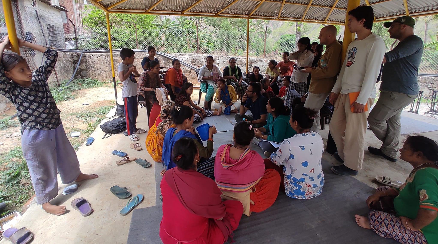 The team leads a focus group with communities in the Karnali River Basin. Participatory mapping where communities mapped ecological and social issues was one of the many techniques used by the team to gather community data.